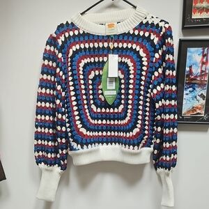 Farm Rio Crocheted Balloon Sleeve Sweater